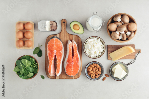 Healthy foods containing vitamin D.