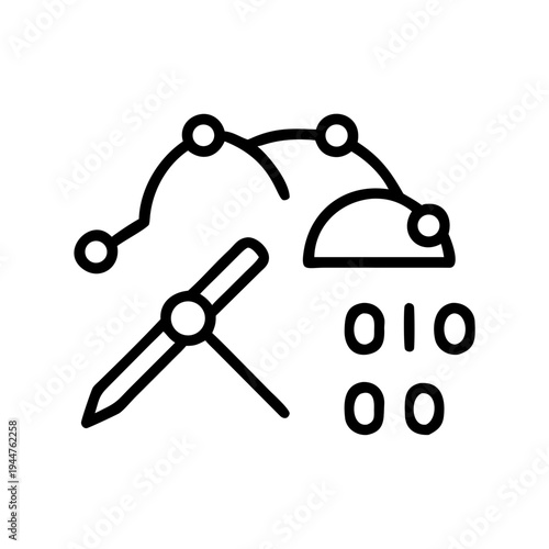 Data mining icon with analytical elements and digital patterns