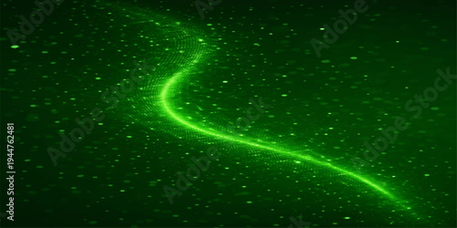 An abstract cosmic background features a glowing spiral galaxy and bright nebulae stars scattered across a dark green universe sky creating a fantasy outer space wallpaper illustration