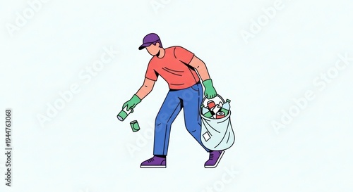 Volunteer collecting trash illustration environmental conservation concept