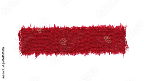 Canvastavla Isolated Red Fabric Strip with Heavily Frayed Ragged Edges on Transparent Backgr