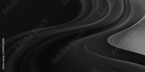 Black and white abstract background featuring a luxury silk fabric texture with a smooth flowing wave design and dark satin cloth curves in a soft light illustration pattern