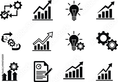Business growth and development silhouette icons set