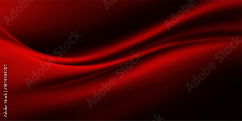 A flowing red silk and satin fabric background features smooth waves of soft textile material with a motion design texture, creating an elegant abstract drapery backdrop and wallpaper