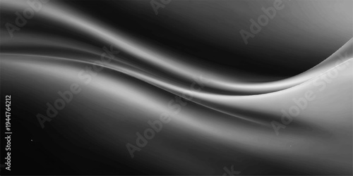 Smooth black satin fabric creates a dark flowing wave pattern with soft light on a seamless silk textile texture for a professional vector wallpaper design