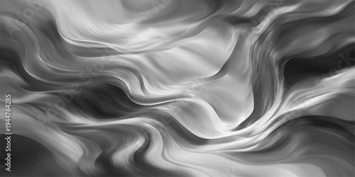 A luxury black and white satin background featuring smooth flowing waves of soft silk fabric with a liquid wavy texture and elegant light patterns on a dark material backdrop