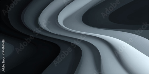 Abstract black and white 3d wallpaper design featuring a winding asphalt road with gold wave patterns and long perspective lines in a vector art illustration