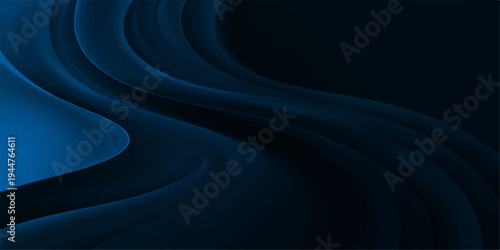 An abstract blue wave background features a flowing dark texture and smooth light lines that create a motion concept with digital art curves on a black backdrop