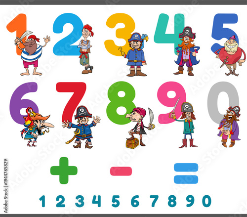 educational numbers set with funny pirate characters