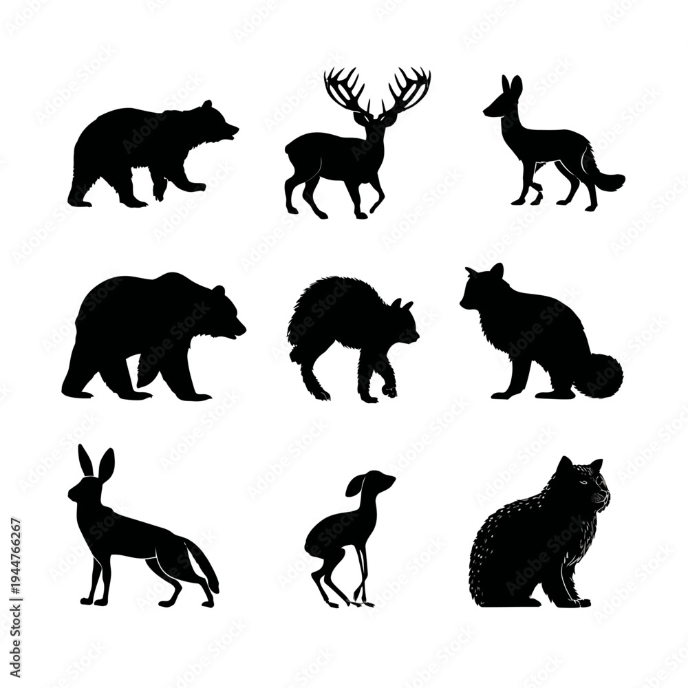 Obraz premium Collection of Diverse Animal Silhouettes in Various Poses.