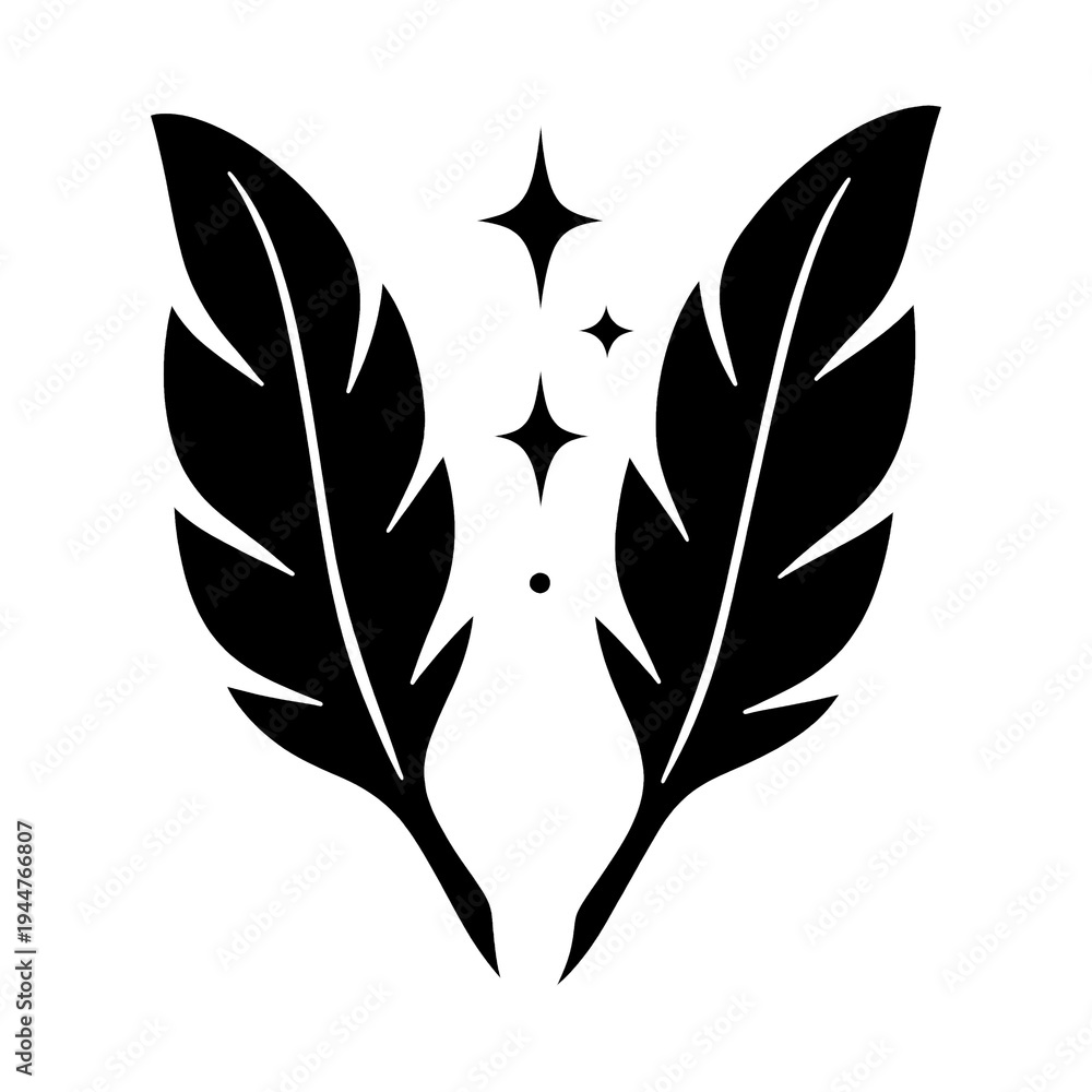 Obraz premium PNG Elegant feathers with sparkling stars.