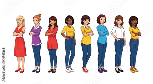 Group of diverse women standing with arms crossed.