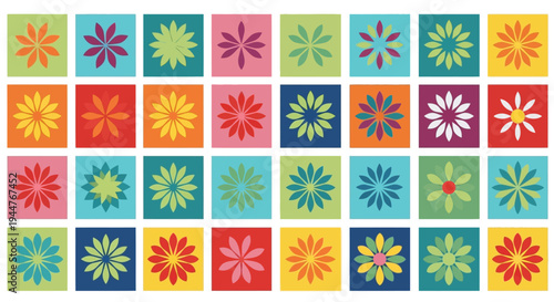 Colorful Radial Floral Symbol Grid