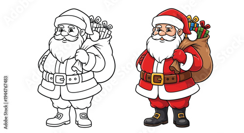 Santa Claus holds a large sack of gifts for children.