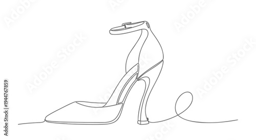 Vector illustration of a single line drawn high heel shoe