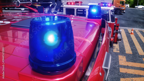 fire truck near the fire station. Fire department. 3d rendering.