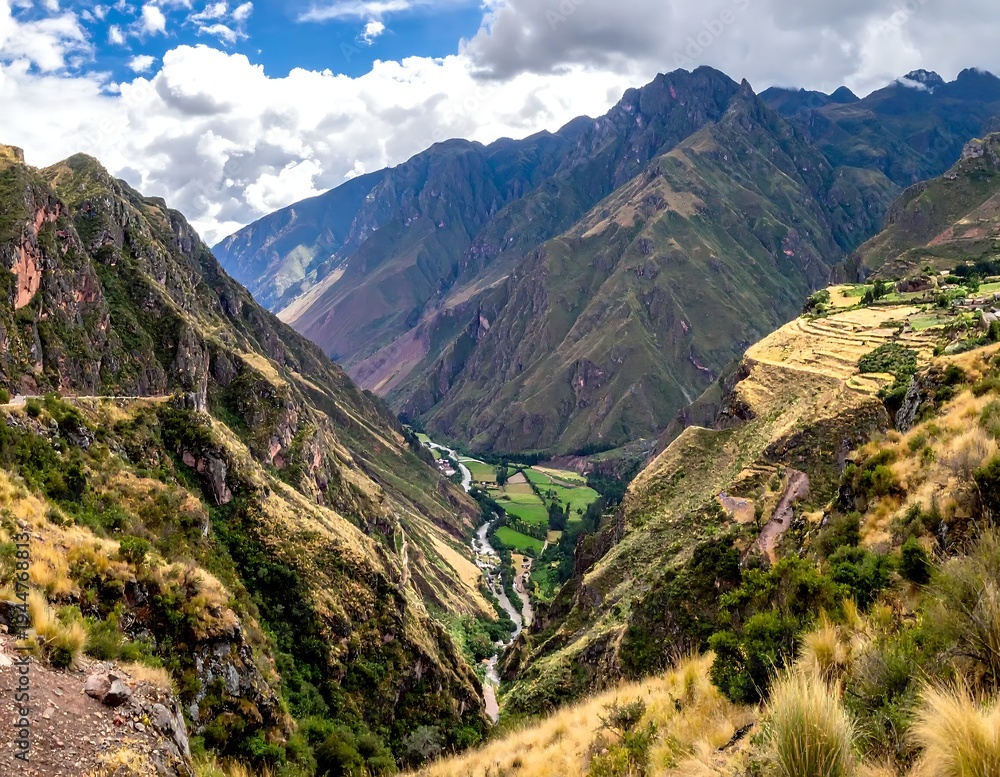 Fototapeta premium Majestic Andean Valley - A Breathtaking View of the Peruvian Highlands.