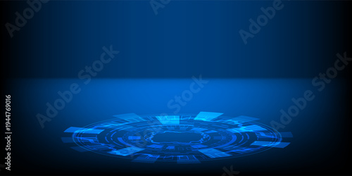 Fantastic Circle portals, holograms teleport gadgets. Sci-fi digital hi-tech elements for presentation GUI, VR, games or your product. HUD projector, magic portal, circle teleport podium. Vector