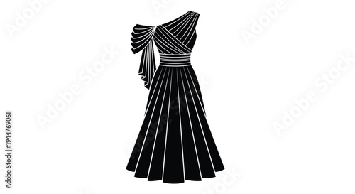 Vector illustration of a black and white striped one-shoulder dress