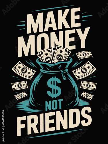A bold graphic features a bag of money surrounded by dollar bills.