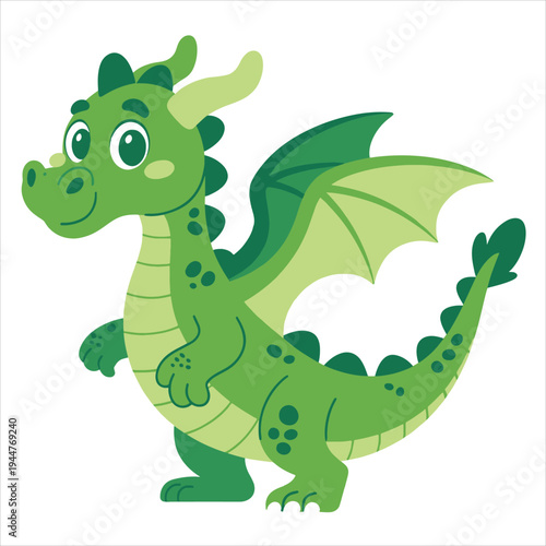 Vector green cartoon dragon illustration