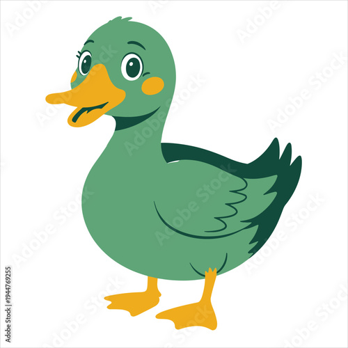 Vector green cartoon duck illustration
