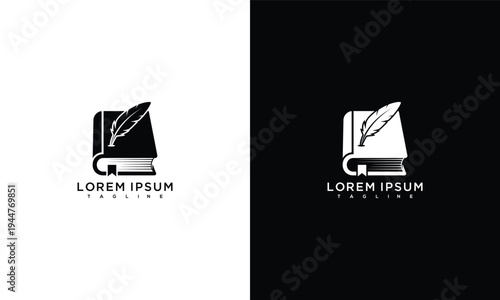 Book Quill Pen Logo Design Education Writing Publishing Learning Knowledge Symbol.