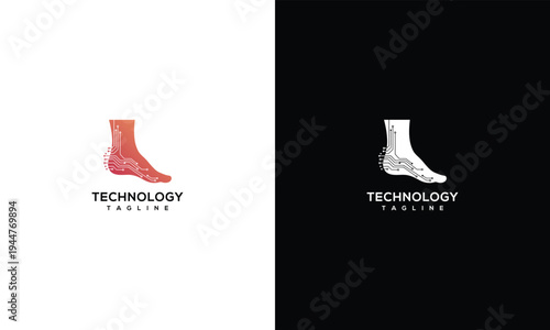 Technology Foot Logo Design - Modern Medical Orthopedic  Biomechanics Tech Symbol.