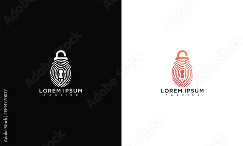 Fingerprint Padlock Security Logo. Biometric Data Protection Icon. Cyber Privacy Technology Symbol.