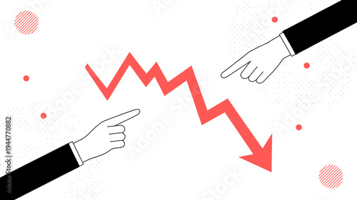 Two hands are pointing at a sharply declining red line graph symbolizing a significant drop or downturn in data high quality professional detailed modern elegant stylish