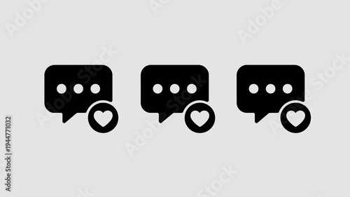 A minimalist depiction shows three speech bubbles each accompanied by a heart icon set against a pale gray background high quality professional detailed modern elegant stylish