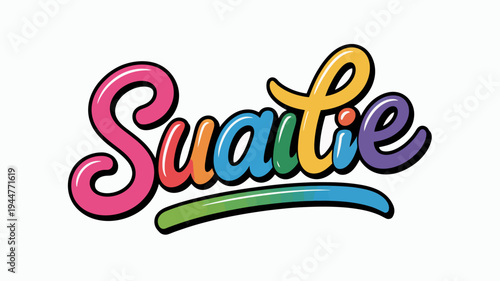 A vibrant illustration displays the word suaitie in bold colorful lettering with a playful dynamic and artistic typographic design high quality professional detailed modern elegant stylish