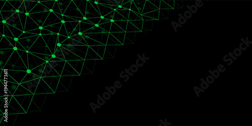 Abstract green digital background with connected cybernetic particles