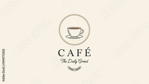 Minimalist Cafe Logo Design with Steaming Coffee Cup and Text