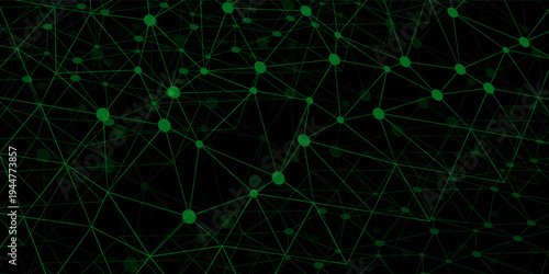 Abstract green digital background with connected cybernetic particles