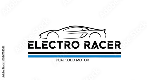 Electro Racer Logo with Sleek Sports Car Outline and Dual Solid Motor Text.