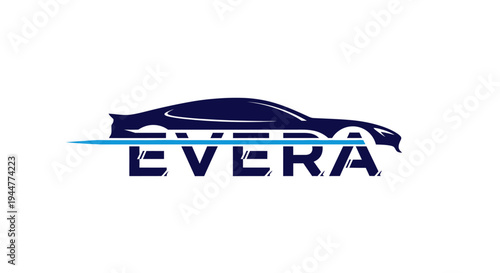 Sleek blue car silhouette with EVERA text logo design.