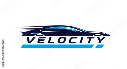 Sleek blue sports car logo with VELOCITY text and speed lines.