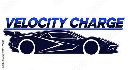 Sleek sports car with Velocity Charge text logo.
