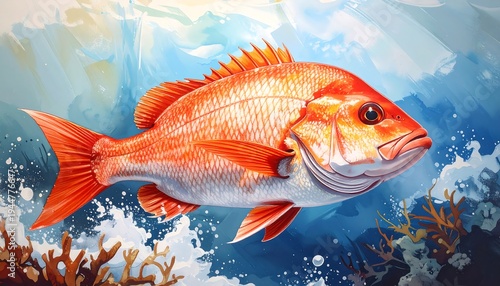 Vibrant Red Snapper Swimming in Crystal Clear Ocean Waters.