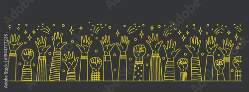 Raised hands border set vector file , A vibrant illustration of raised hands reaching upwards in celebration and unity