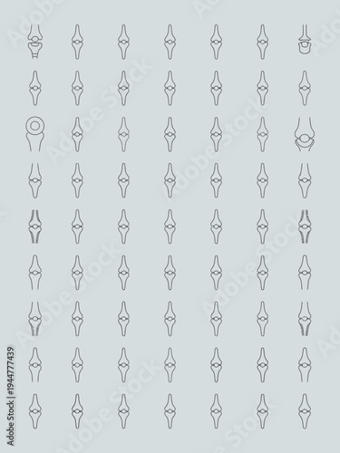 Minimalist Human Knee Joint Icons and Bone Anatomy Symbols