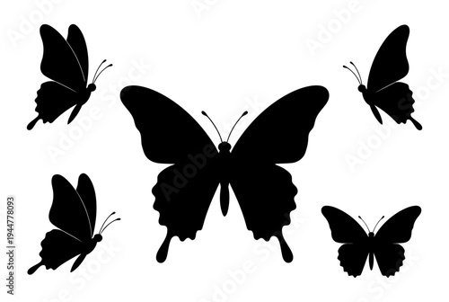 Black butterfly silhouette vector art illustration design set collection graphic image element vector drawing