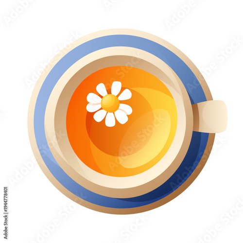Chamomile tea cup top view herbal tea drink vector illustration