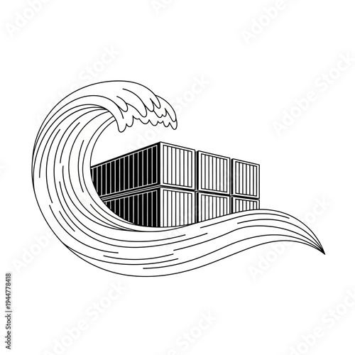 Container cargo ship wave crash.