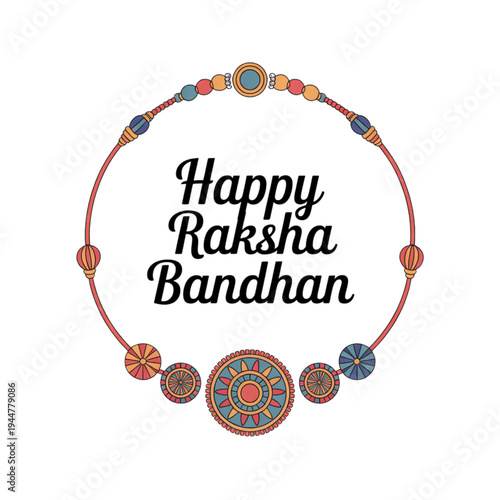 Happy raksha bandhan greeting card with a decorative circular rakhi border for the festival illustration