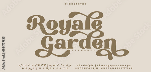 Royale Garden Elegant Font Uppercase Lowercase And Number. Classic Lettering Minimal Fashion Designs. Typography modern serif fonts regular decorative vintage concept. vector illustration