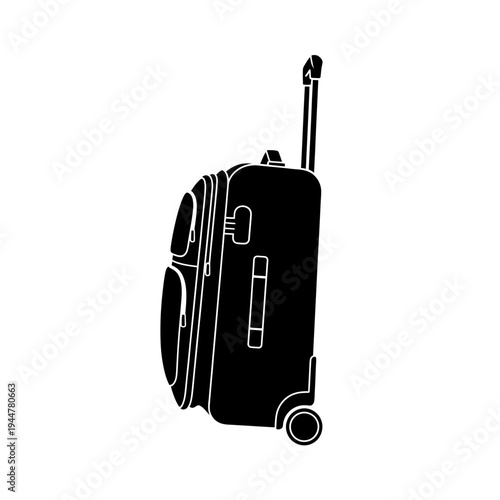 Black suitcase with handle extended vertically.