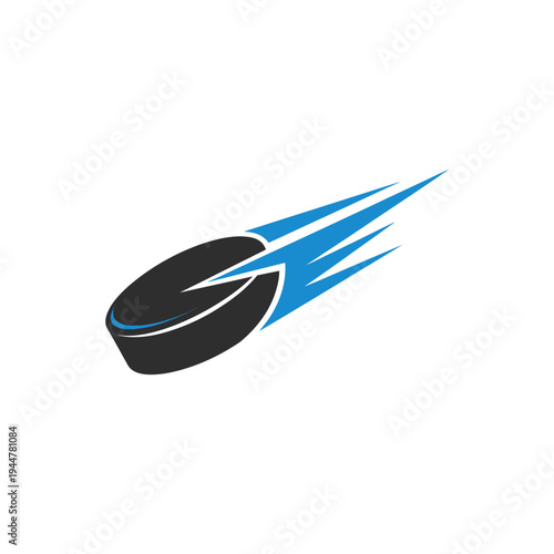 Hockey puck with blue motion lines.