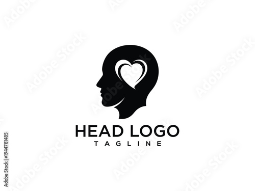 Human Head Heart Logo Mind Love Mental Health  Emotional Well-being Symbol.